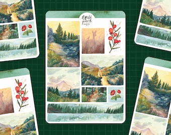Sticker Forest Landscapes | paper sticker sheet, cute stickers, planner stickers, bullet journal stickers, summer sticker sheet