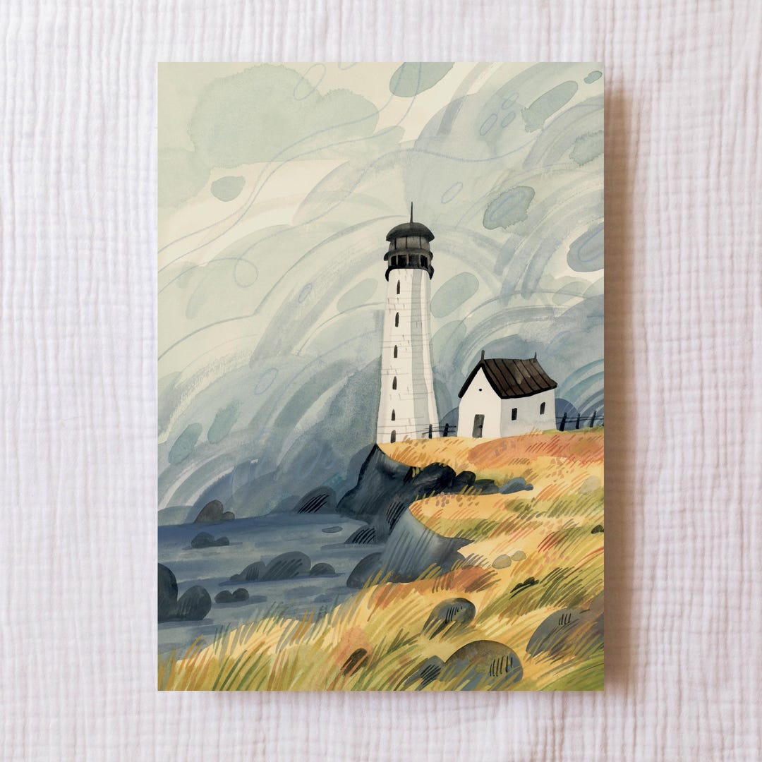 Art Print — Lighthouse | Landscape Art Print, Watercolor Painting ...