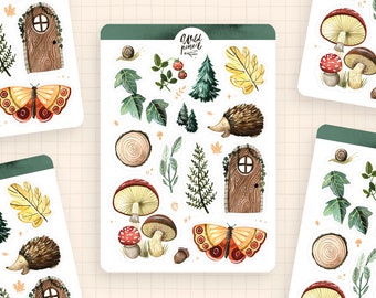 Sticker Sheet Forest | paper sticker sheet, cute stickers, planner stickers, bullet journal stickers, cottagecore, forest stickers