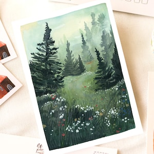 Postcard Forest Whisper | A6 post card, mini art print, postkarten, landscape post card, snail mail, nature art, cottagecore art print