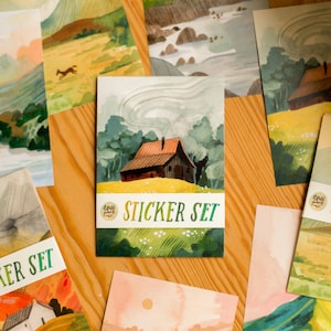 Papieren stickerset Landschappen | papieren stickervel, schattige stickers, plannerstickers, bulletjournalstickers, cottagecore