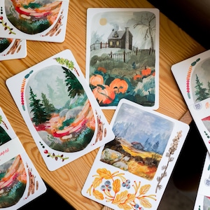 Juego de postales Otoño / A6, mini impresión artística, postales, postal de viaje, correo postal, arte paisajístico, impresión artística cottagecore