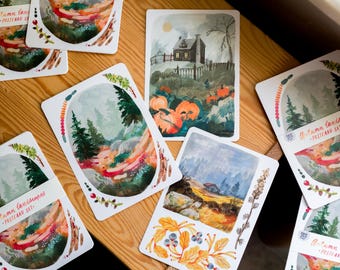 Postcard set Autumn | A6, mini art print, postkarten, travel post card, snail mail, landscape art, cottagecore art print