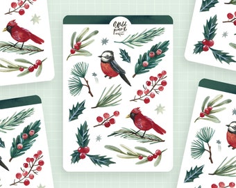 Sticker Sheet Christmas Flora | paper sticker sheet, cute stickers, planner stickers, bullet journal stickers, christmas sticker sheet