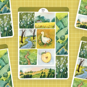 Adesivi Paesaggi primaverili / foglio di adesivi di carta, adesivi carini, adesivi per planner, adesivi per bullet journal, foglio di adesivi primaverili