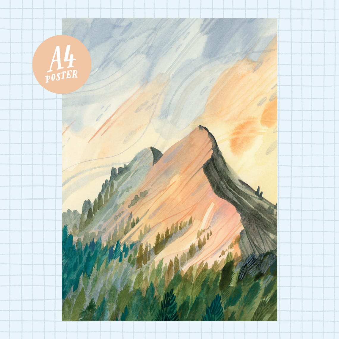 Art Print — Sunrise on the Mountain | Landscape Art Print, Watercolor ...