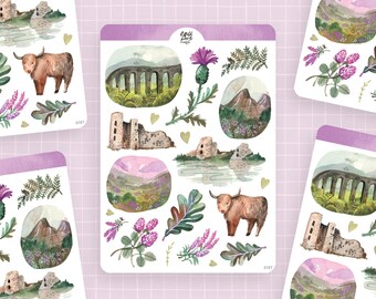 Stickers Scotland | paper sticker sheet, cute stickers, planner stickers, bullet journal stickers, fall sticker sheet, highlands