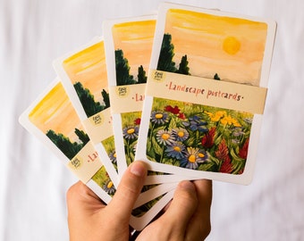 Postcard set Landscape Postcards | A6, mini art print, postkarten, travel post card, snail mail, landscape art, cottagecore art print
