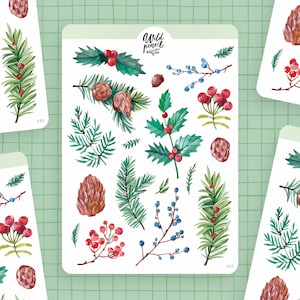 Sticker Sheet Christmas foliage | paper sticker sheet, cute stickers, planner stickers, bullet journal stickers, christmas sticker sheet