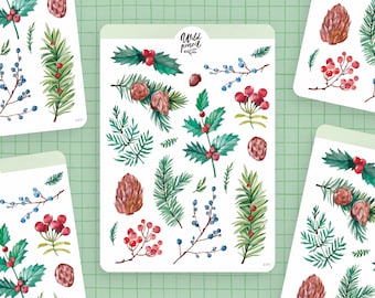 Sticker Sheet Christmas foliage | paper sticker sheet, cute stickers, planner stickers, bullet journal stickers, christmas sticker sheet