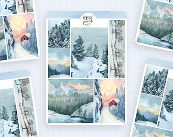 Sticker Sheet Winter Landscapes | paper sticker sheet, cute stickers, planner stickers, bullet journal stickers, winter sticker sheet