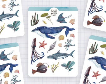 Sticker Sheet Under The Sea | paper sticker sheet, cute stickers, planner stickers, bullet journal stickers, summer sticker sheet, ocean