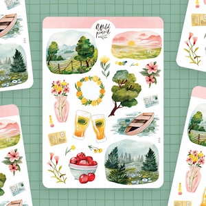 Sticker Bogen Sommer in der Natur | Papier Stickerbogen, süße Sticker für Planner, Bullet Journal Sticker, Sommer Sticker