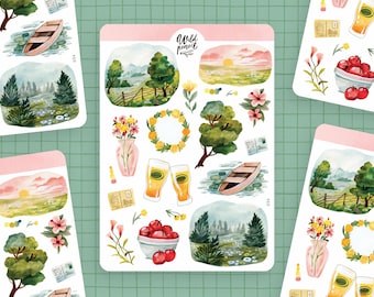 Feuille d'autocollants L'été dans la nature | Feuille d'autocollants en papier, autocollants mignons, autocollants pour agenda, autocollants pour bullet journal, autocollants d'été