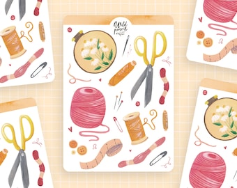 Sticker Sheet Sewing | paper sticker sheet, cute stickers, planner stickers, bullet journal stickers, sewing, crafting, tailor