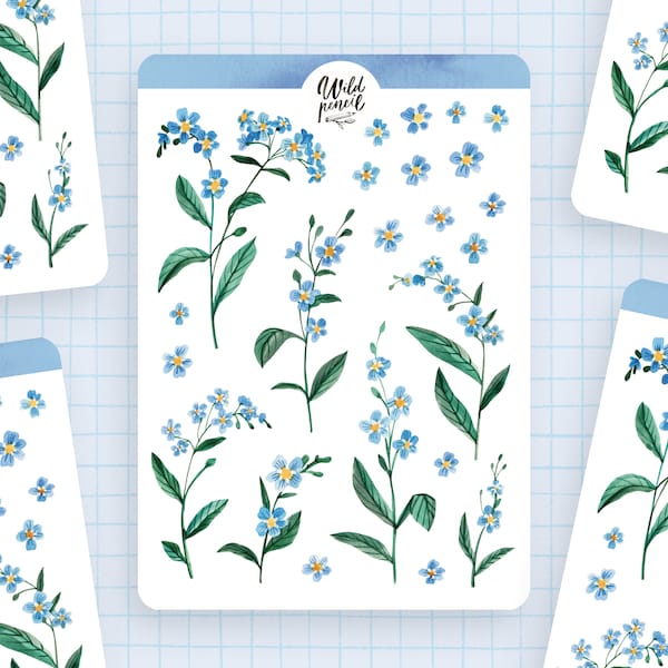 Sticker Sheet Forget-Me-Not Flowers | paper sticker sheet, cute stickers, planner stickers, bullet journal stickers, floral sticker sheet