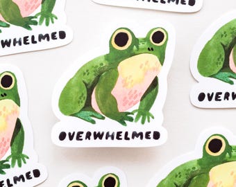 Vinyl sticker Overwhelmed | vinyl waterproof sticker, cottagecore, waterproof sticker, laptop sticker, outdoor hiking travel