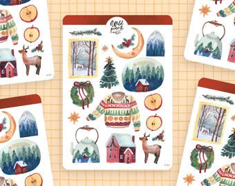 Sticker Sheet Home For Christmas | paper sticker sheet, cute stickers, planner stickers, bullet journal stickers, christmas sticker sheet