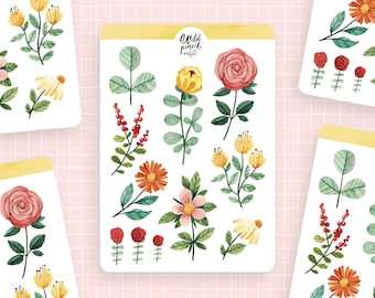 Sticker Sheet Flowers I. | paper sticker sheet, cute stickers, planner stickers, bullet journal stickers, floral stickers, flowers