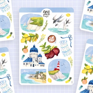 Sticker Bogen Sommer Am Meer | Papier Stickerbogen, süße Sticker für Planner, Bullet Journal Sticker, Sommer Sticker