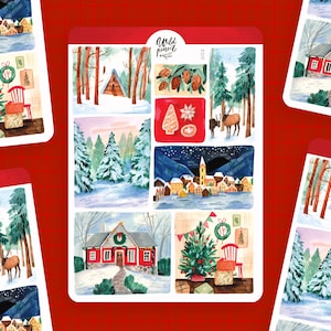 Sticker Sheet Christmas Landscapes | paper sticker sheet, cute stickers, planner stickers, bullet journal stickers, christmas sticker sheet