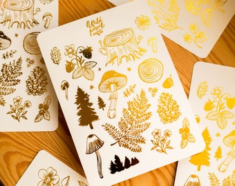 Sticker Sheet Golden forest | paper sticker sheet, cute stickers, planner stickers, bullet journal stickers, fall sticker sheet, gold foil