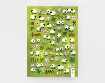 Large Vinyl Sticker Sheet — Sheep | A5 cute stickers, planner stickers, bullet journal stickers, mail sticker sheet, knitting