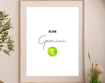 Born Gemini Printable Wall Art, Gemini Zodiac Wall Art, Gemini Printable May June Born Sign Printable Digital Wall Decor Salon Chambre