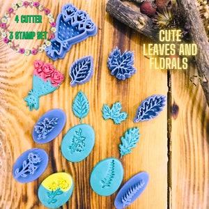 4 Cutter And 3 Stamp Leaves And Floral Set For Polymer Clay, Sugar Dough, Soap Making and Ceramic for Jewelry Making, Cooking And For Studs