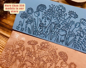 Flower Meadow Rubber Texture Mat⎥Polymer Clay Tools⎥Earring Making⎥Hand Roller⎥Clay Texture Tool⎥Jewellery Tools