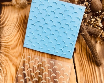Textuurstempel dolfijn: mal van oceaanklei, 10 x 10 cm rubber of acryl