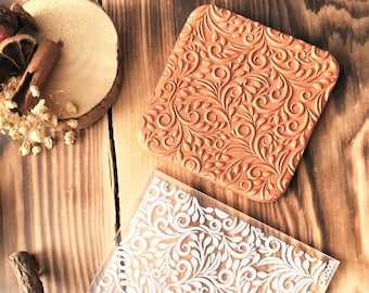 Vintage Texture Mold – Classic Ornamental Pattern for Polymer Clay, Air Dry Clay And Metal Clay | 10x10 cm Rubber And Acrylic Stamp