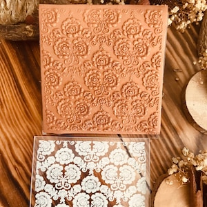 Lace & Floral Texture Mat – 10x10 cm Rubber And Acrylic Stamp for Polymer Clay, Air Dry Clay ,Metal Clay