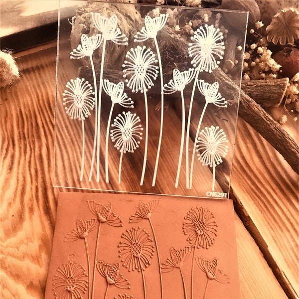 Dandelion Acrylic Embossing Stamp For Polymer Clay, Ceramic Stamp, Fondant Stamp, Cookie Embosser, Cookie Stamp, Acrylic texture tool