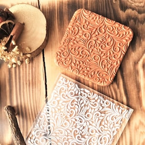 Moule texturé vintage - Motif ornemental classique pour pâte polymère, argile séchée à l'air et argile métallique | Tampon en caoutchouc et acrylique 10 x 10 cm