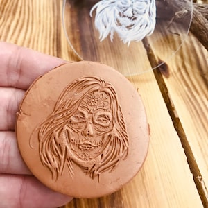 Halloween Woman Skeleton Face Pattern Texture Mat, Debossing Stamp, Acrylic clay texture tool, Texture Sheet,Ceramic Supplies, Texture Plate
