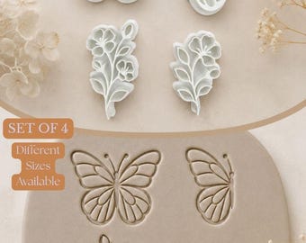 Butterfly & Wildflower Clay Stamp Set - Botanical Texture Stamps (4 Piece)