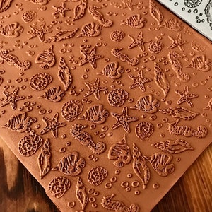 Sealife, Fish,Sea Shell, Sea Horse  Pattern Rubber Texture Mat  in 10*14cm or 14*14cm dimensions for polymer clay, Ceramics, Clay Tools