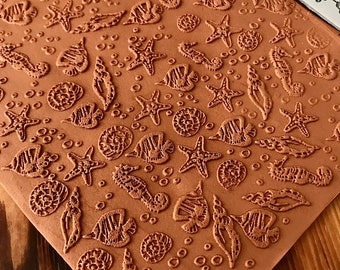 Sealife-rubbertextuurmat: polymeerklei en keramiek (10 x 14 cm of 14 x 14 cm)