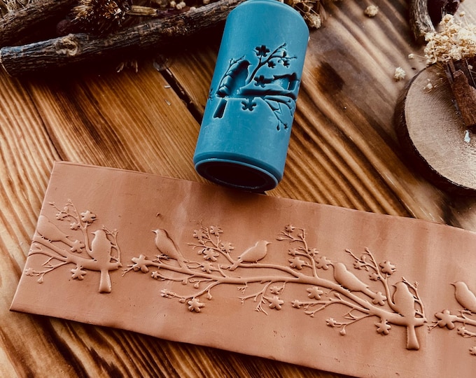 Birds and Branches Texture Roller: Polymer Clay Embossing Tool (7cm)