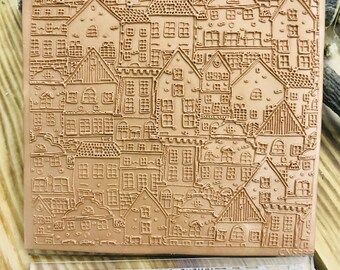 Houses Party Pattern Acrylic Texture Sheet 10*10cm Size,Polymer Clay Embossing Stamp,  Texture Plaque, Tile,Fimo, Sculpey, Cernit