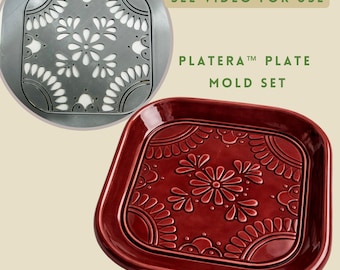 Platera™ Spanish Tile2 Plate Mold Set: Pomegranate Leaf Pattern Maker (20 cm)