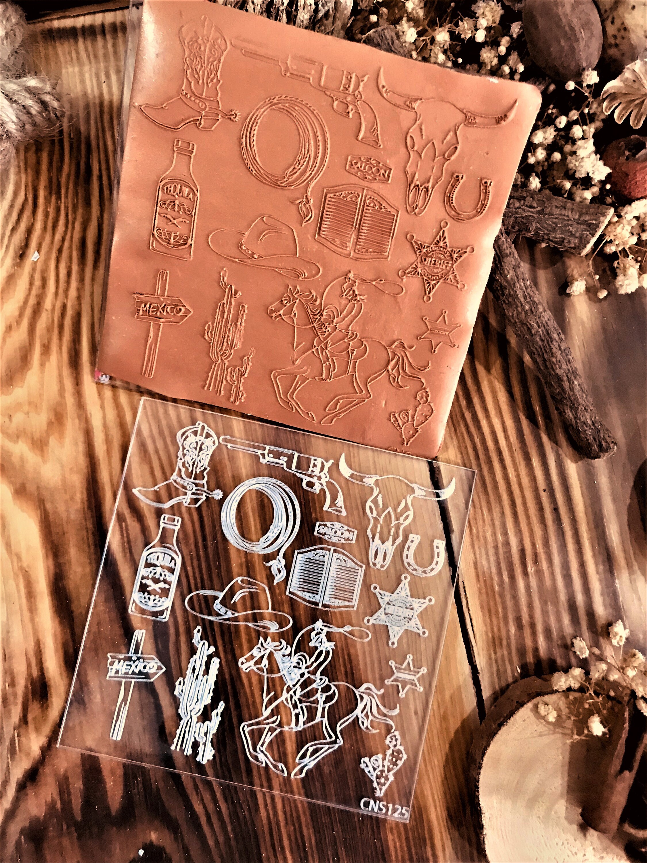 Cowboy Pattern Texture Mat, Embossing Stamp for Polymer Clay, American ...