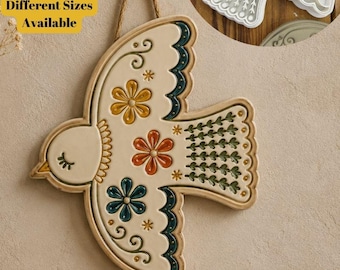 Dove Bird Clay Stamp & Cutter, Folk Art Pottery Tool, Botanical Clay Embossing Set
