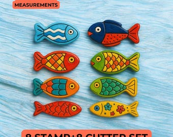 Fish Clay Cutter Stamp Set – 8 Underwater Designs