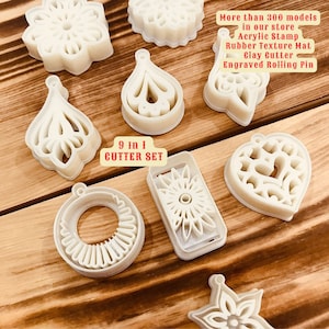Embossing Art Deco 9 in 1 Cutter Set for Polymer Clay, Ceramic Dough, Metal Clay, Air Dry Clay, Polymer Clay Earring Cutter,  Unique Model