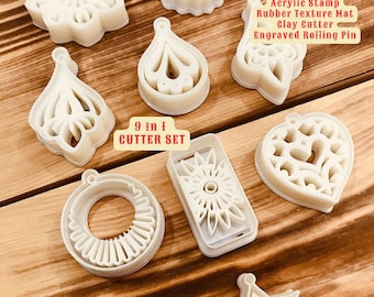 Art Deco Polymer Clay Earring Cutters: 9-Piece 3D Printed Resin Set
