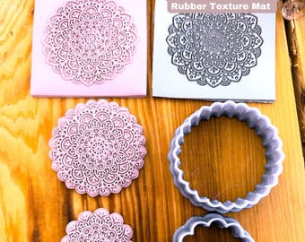 Mandala Design Rubber Texture Mat with Clay Cutters (5x5 or 7x7 cm)