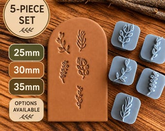 Botanical Mini Clay Stamp Set, 5-Piece Pottery AndPolymer Clay Stamps, Floral Leaf
