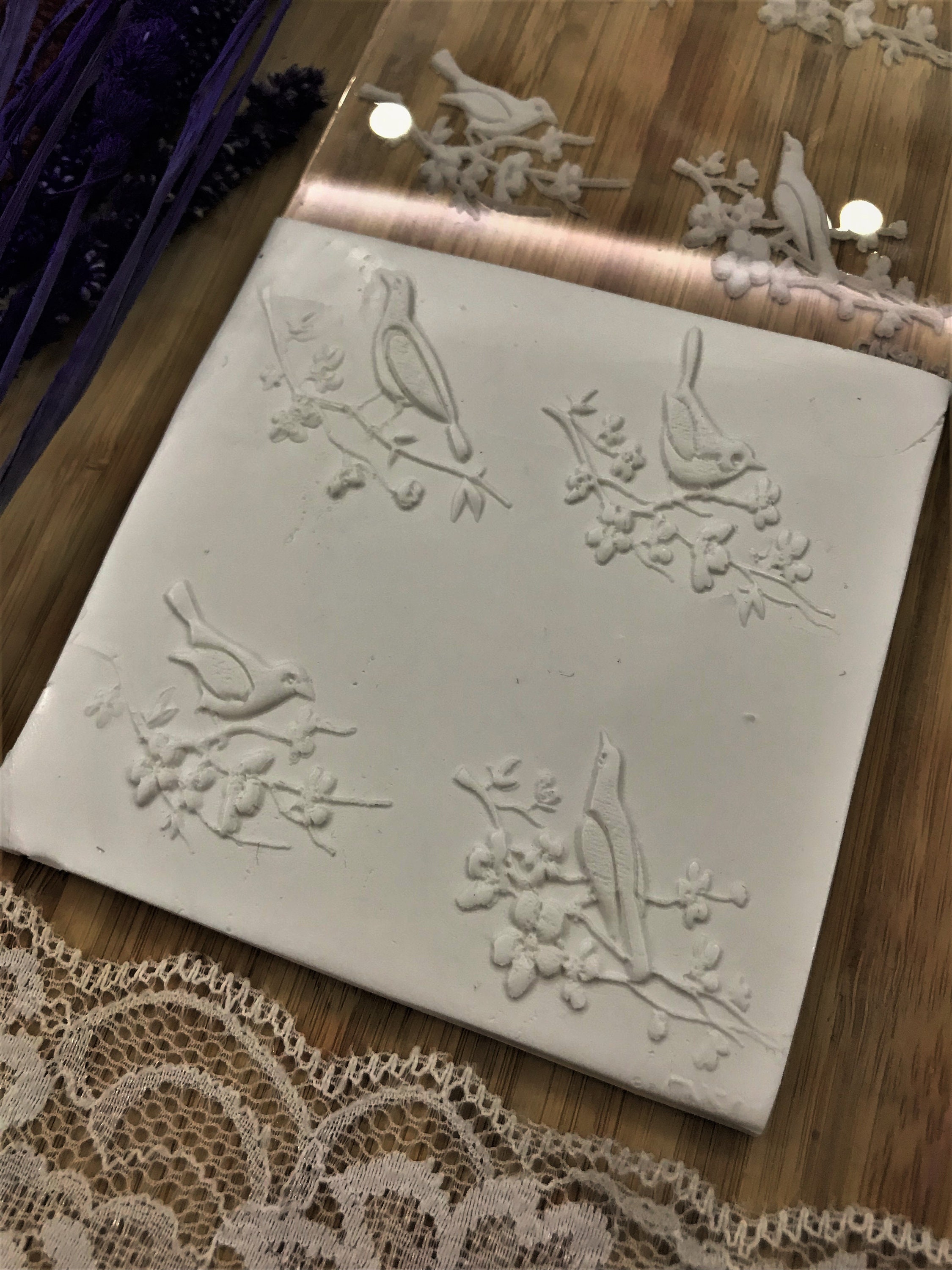 Bird Flower Clay Emboss Texture Mat: Acrylic Ceramic Tool - Etsy